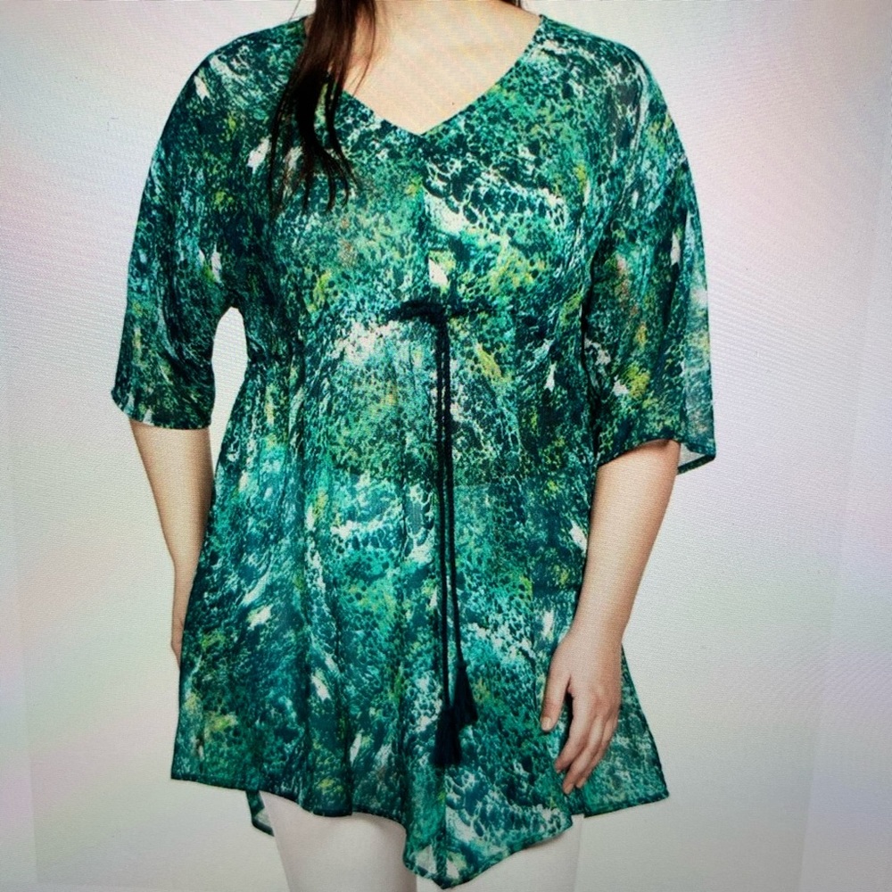 Ellos Green & Blue Sheer Tunic Size 1X
